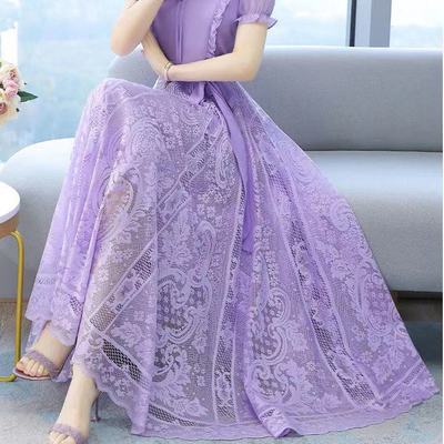 Seamless lace and velvet skirt with large swing, slimming and covering the crotch, new high-waisted A-line pleated mid-length skirt