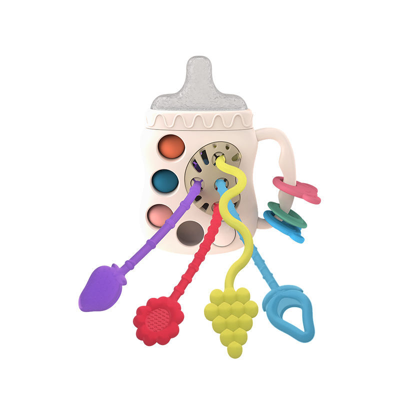 Baby's drawstring baby hand-held feeding bottle Lala rattle educational early education toys gnawing and biting grip training