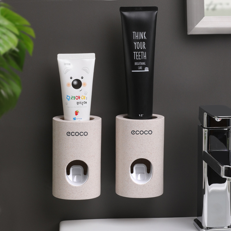 Wheat Straw Adhesive Nail-free Automatic Toothpaste Squeezer Wall-mounted Lazy Toothpaste Holder Amazon Explosions Spot