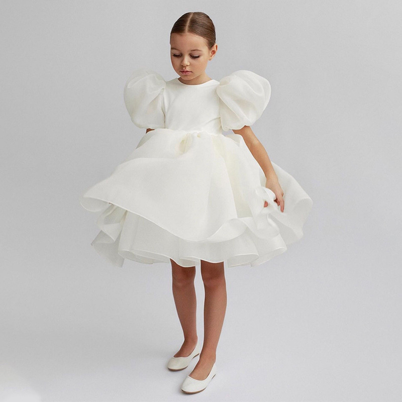 European and American girls dress bubble sleeve puffy yarn princess dress children's temperament lace dress spot a generation of hair