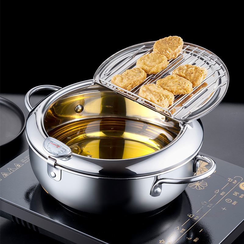 Chengze Japanese-style 304 Stainless Steel Tempura Fryer Household Temperature-controlled Fuel-saving Small Fryer with Strainer