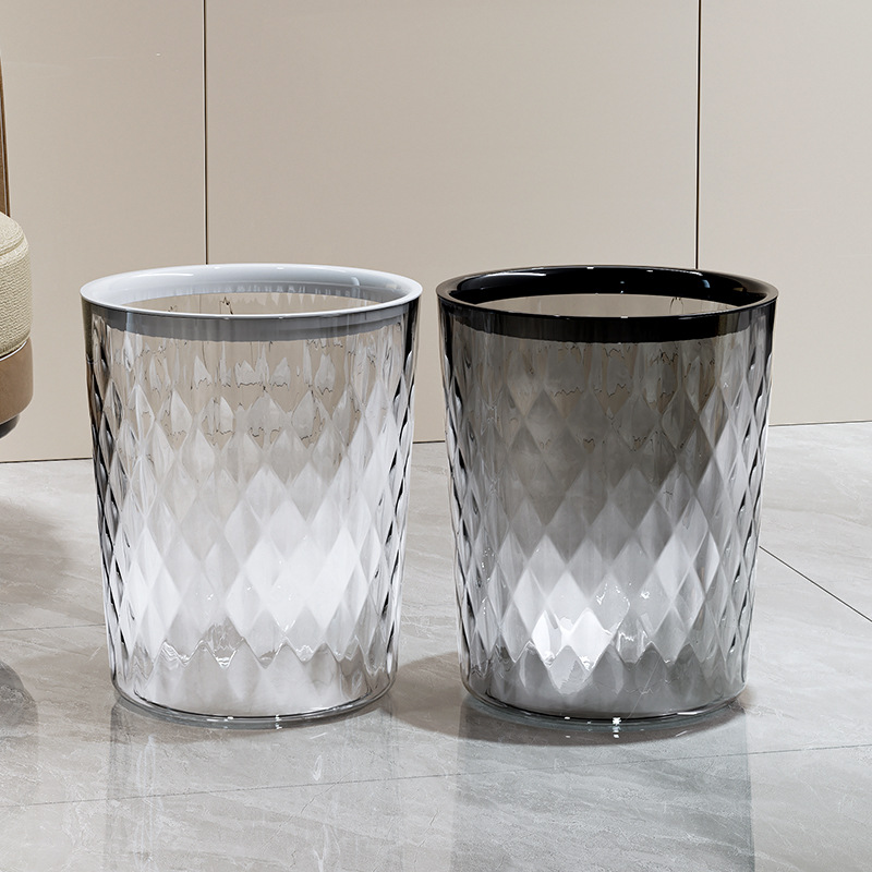 PET uncovered trash can living room household light luxury transparent paper basket Bathroom Kitchen office bedroom storage bucket