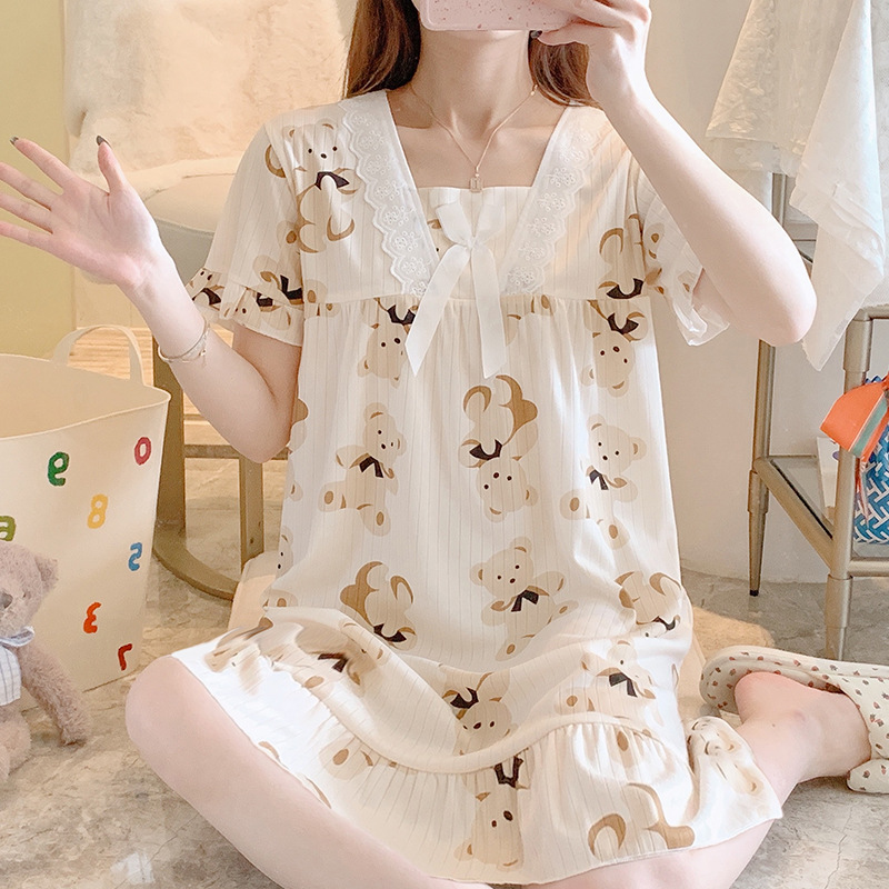 Cross-border nightgown summer short-sleeved sweet fresh pajamas women's suit foreign trade export volume discount home clothing