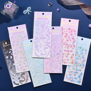 AGUGU romantic flowering Korean ins goo card sparkling retro stickers laser ribbon flow hemp hand account material stickers