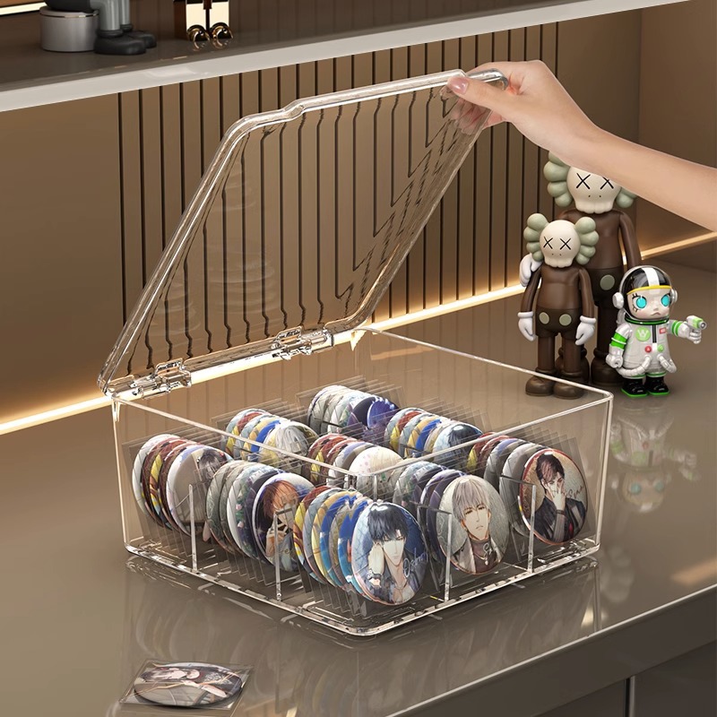 Bar storage box desktop with lid stand display anime peripheral badge acrylic transparent millet storage rack