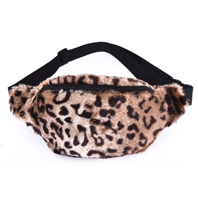 New waist bag plush leopard print Korean style men's and women's waist bag leisure travel shoulder multi-functional waist bag crossbody chest bag