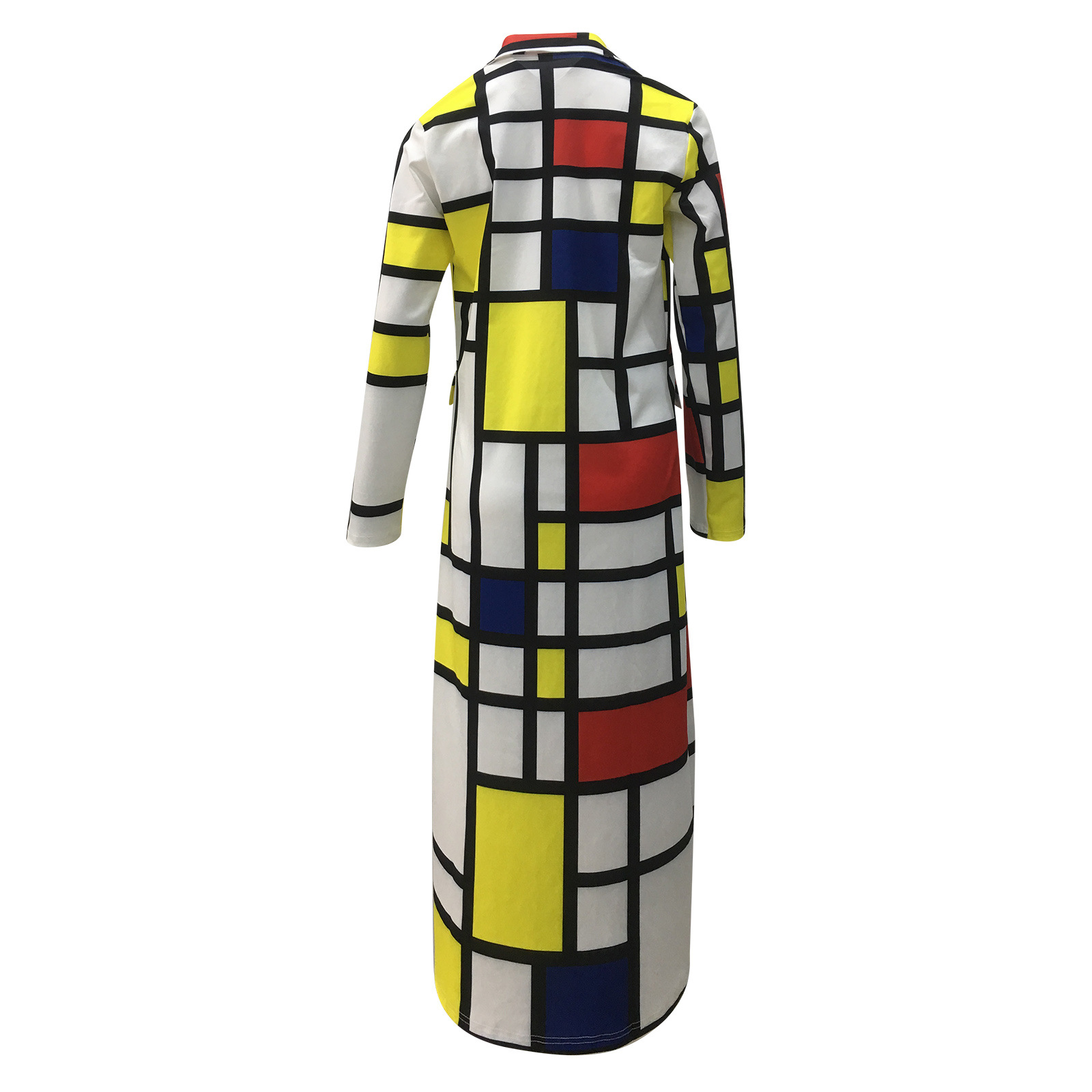 Autumn and winter New trench coat cross-border European and American plus size plaid printed double-breasted lapel coat coat women's coat_voghion.com