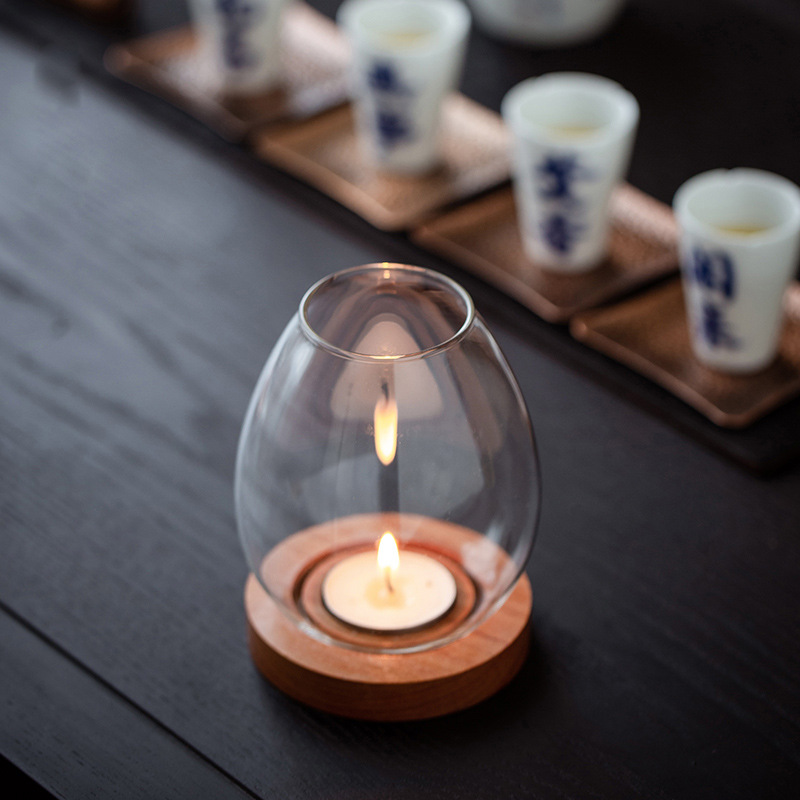 Transparent Glass Candle Holder Chinese Style Ornaments Romantic Candlelight Dinner Zen Style Vintage Household Windproof Candle Cover