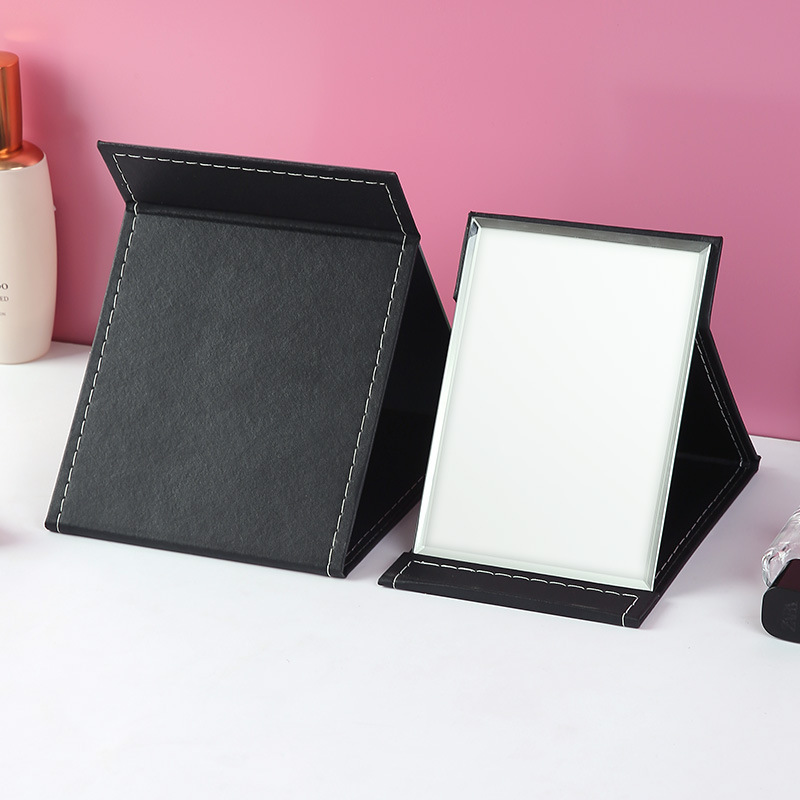 Mirror makeup mirror PU portable folding desktop dressing mirror square dormitory students desktop small mirror wholesale