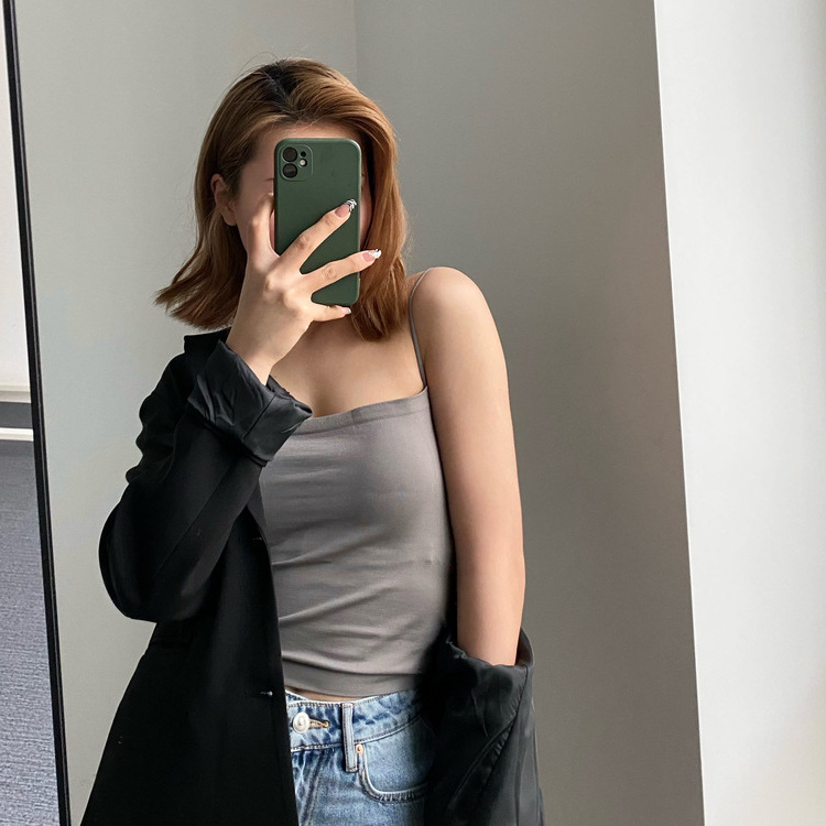 Quality Edition Independent Solid Color Camisole Vest Women's Summer Top with Chest Pad Seamless Wrap Chest Thin Belt Tube Top