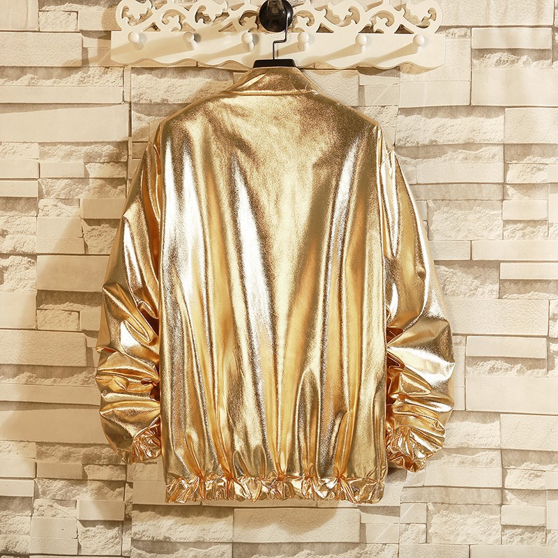 2022 spring coat male student glossy jacket silver golden coat performance clothing team clothing loose top