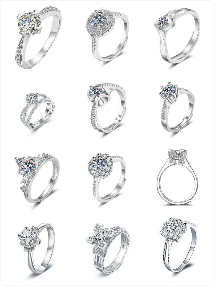 Live Streaming Hot Selling S925 Silver Moissanite Ring for Women, Classic 1 Carat Women's Ring with Adjustable Band, Couple's Ring