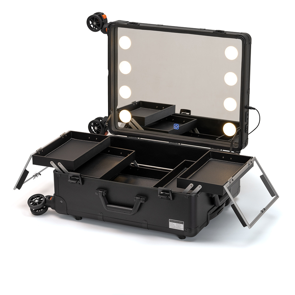Full Mirror Touch Three-color Dimming Professional Makeup Case with Light Pull Rod Multi-layer Universal Wheel Makeup Follow-up Case 508