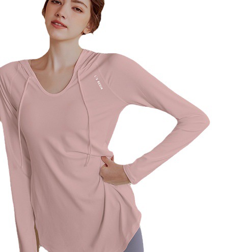 Fitness Clothes Women's Loose Long-sleeved Casual Sports Top Mid-length Yoga Clothes Top Hooded Fitness Clothes Sweater Autumn