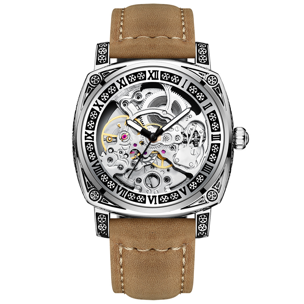New spot men's mechanical watch luminous waterproof multifunctional carved mechanical watch wholesale Live supply