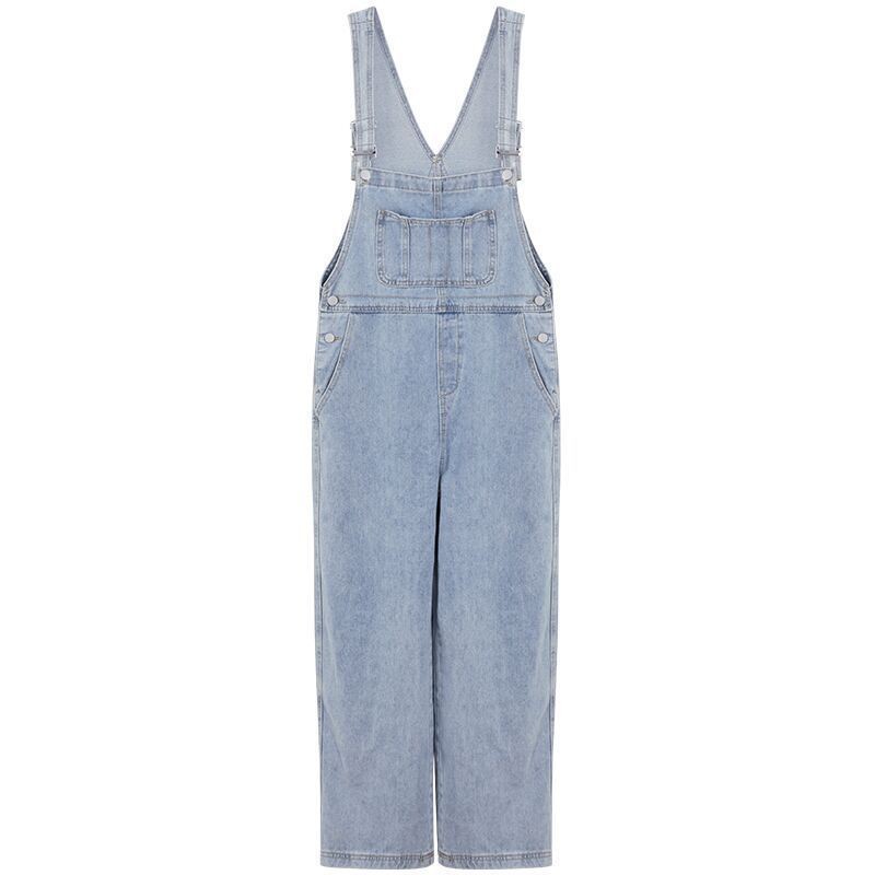 [Spot] Internet-famous floor-length pants spring and summer trousers Korean version of loose large size high waist wide leg jeans suspenders for women