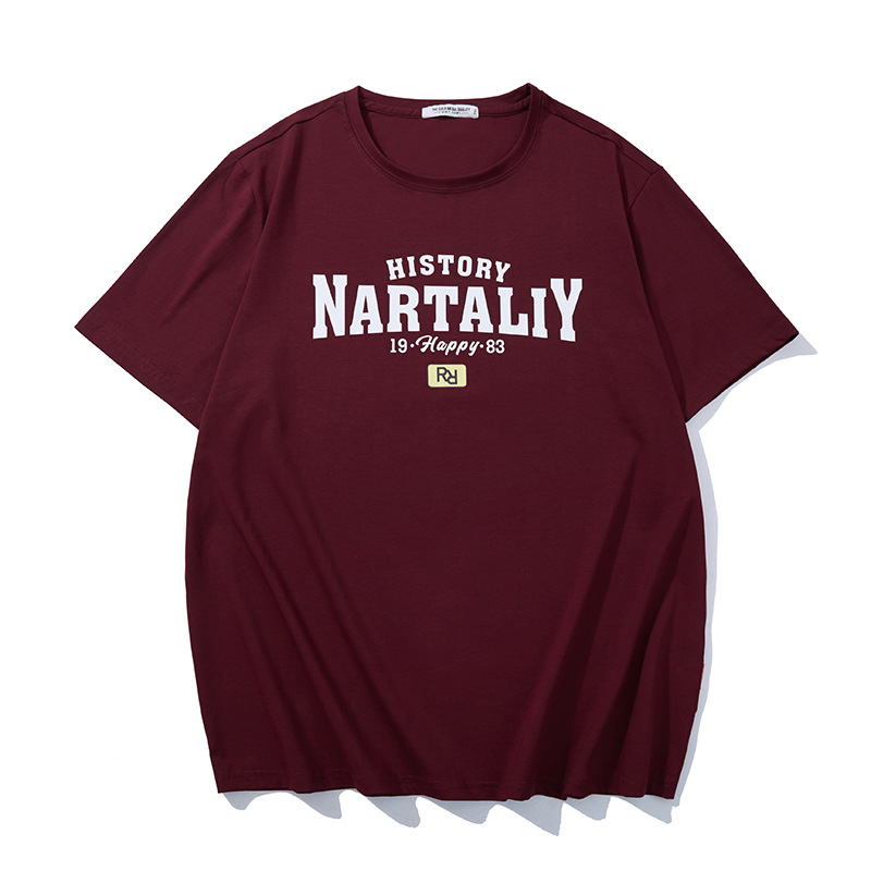 Trendy Brand Large Size Printed T-Shirt Summer Loose Letter Printed Six Color Optional Fatty T-Shirt Large Base Shirt T6156