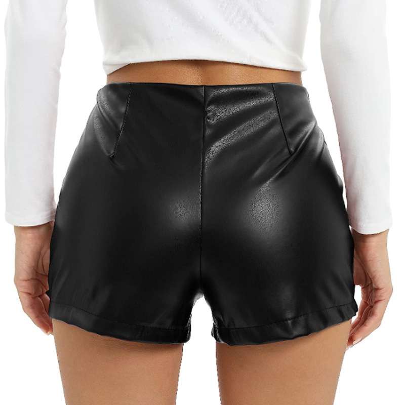 2023 Summer New Sexy Tight PU Shorts with Zipper High Waist Casual Pants Women's Cross-border Foreign Trade Women's Clothing in Stock