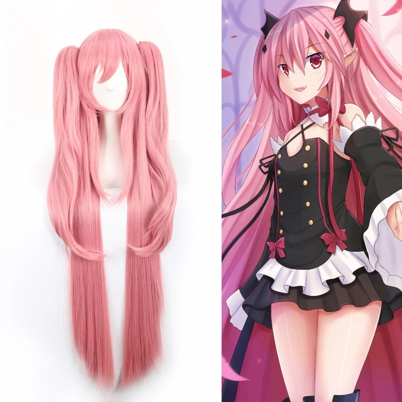 The end of the Blazing Angel cos wig krulu cepexi split double ponytail cosplay pink fake hair