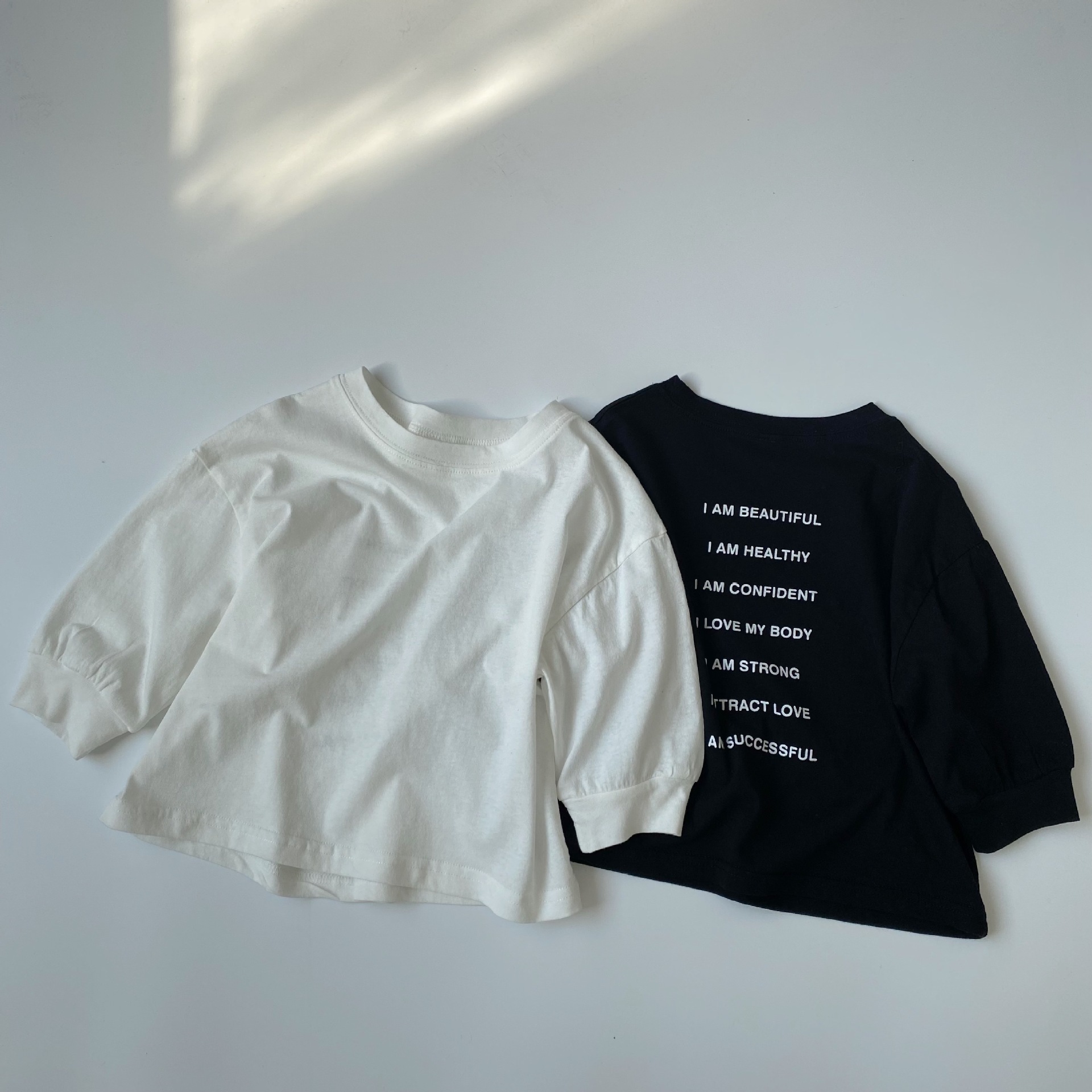 GL-kids Korean style spring new children's back small letter bottoming shirt boys and girls cotton and linen comfortable breathable T-shirt