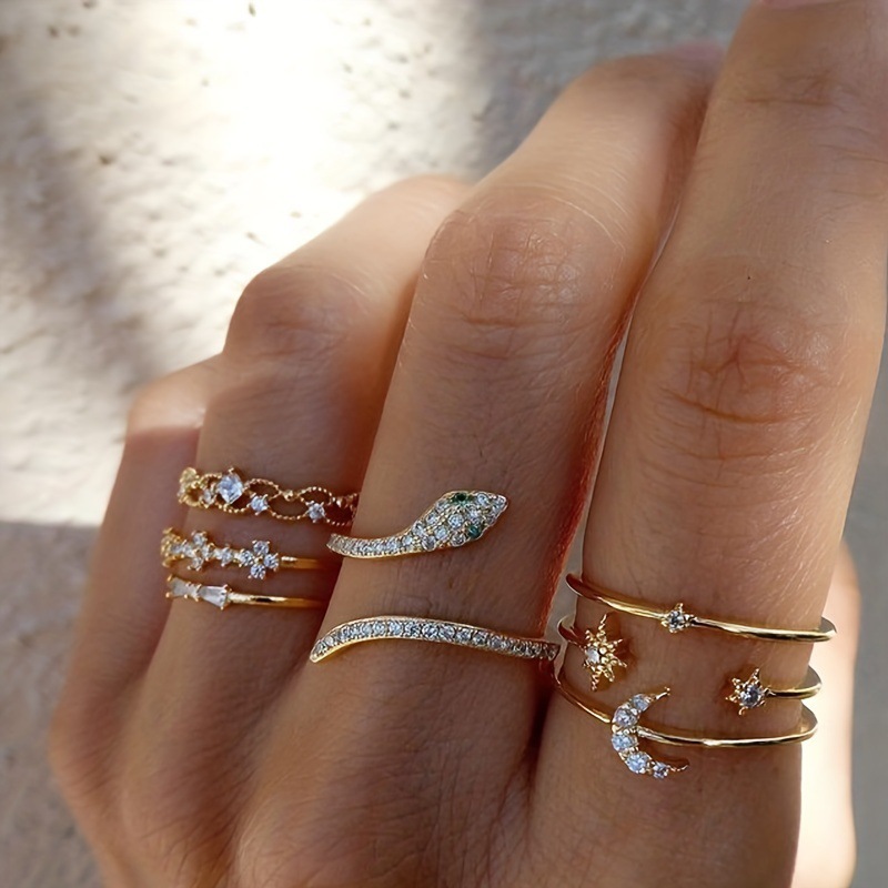 European and American cross-border hot selling ins creative geometric joint ring female hollow heart butterfly ring suit rings