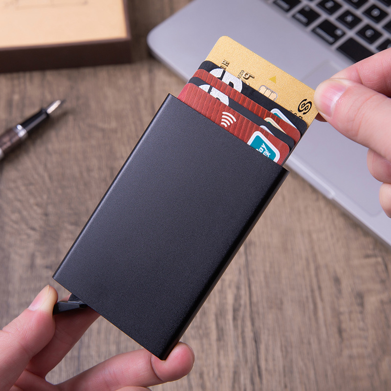 Fashion portable RFID anti-theft brush aluminum alloy card holder automatic pop-up aluminum case card holder cross-border hot metal card box