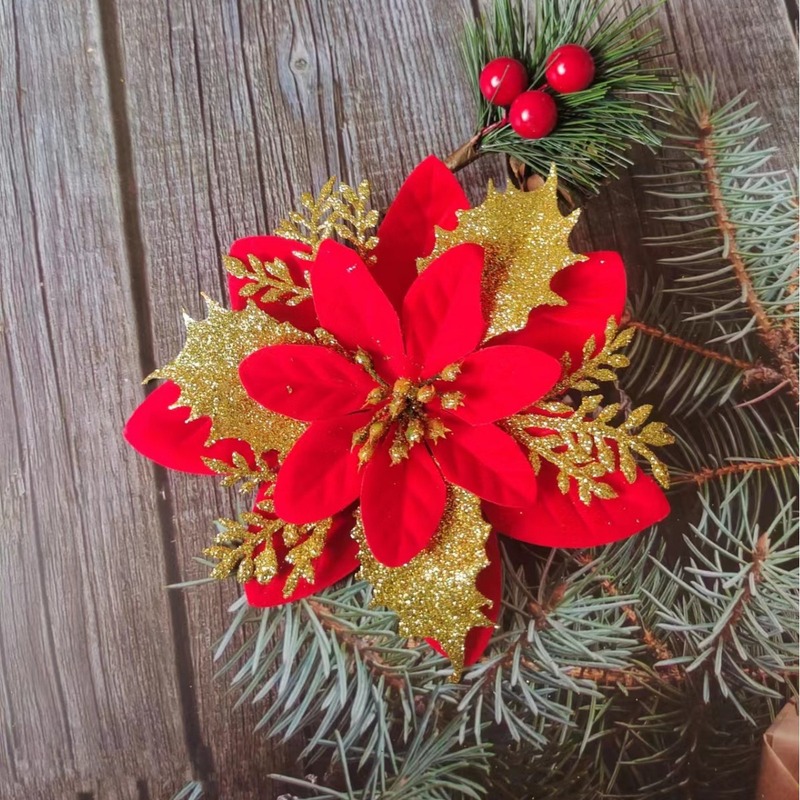 単層パウダークリスマスの花人工クリスマスツリーペンダント装飾フラワーリースアクセサリーフェスティバルギフト|undefined