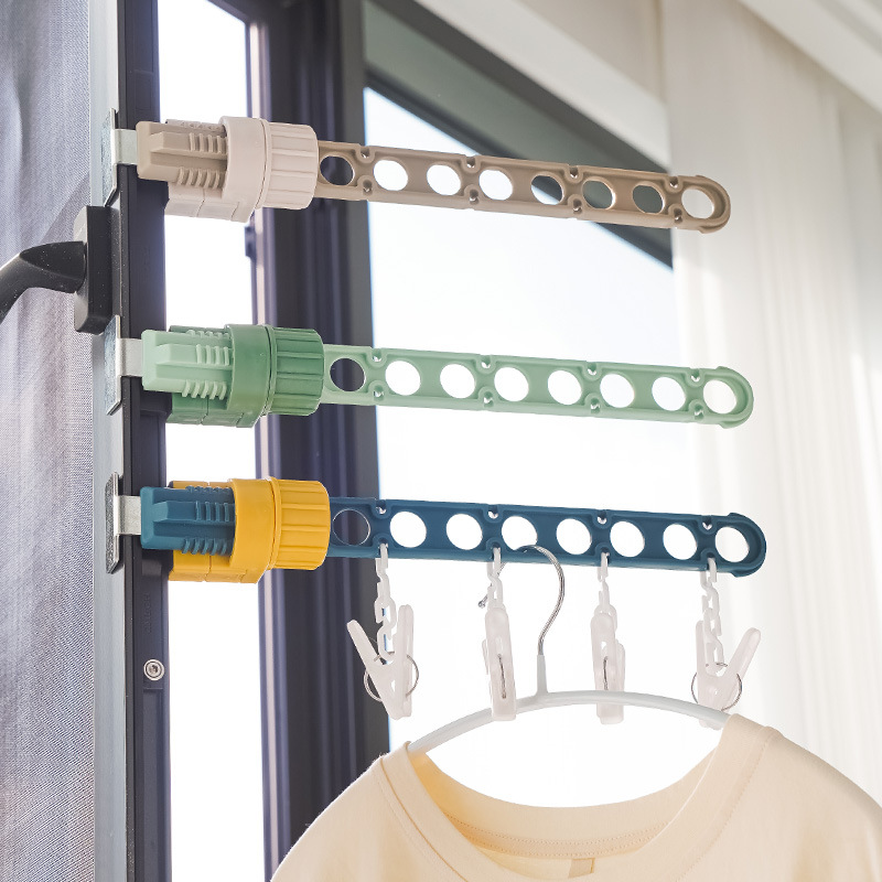 Rotating snap-in elastic 8-hole window drying rack travel outdoor anti-theft net rack clothes rail wholesale
