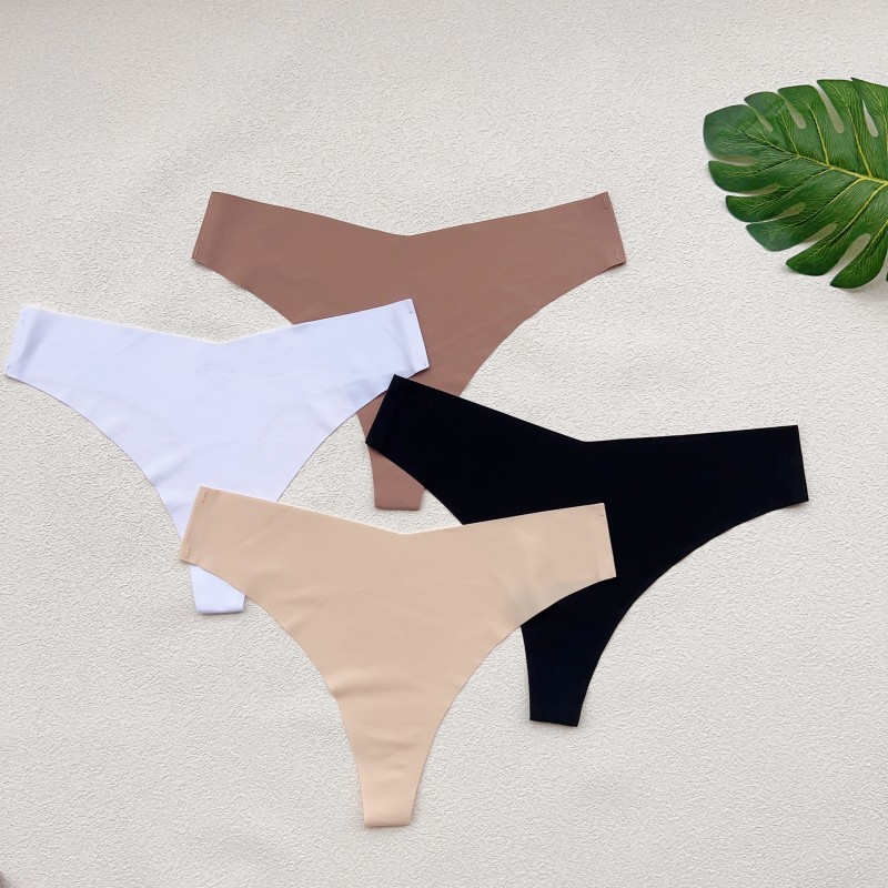 Europe and the United States cross-border large size Ice Silk V-shaped thong cotton crotch women's one-piece sexy thong t-back pants women