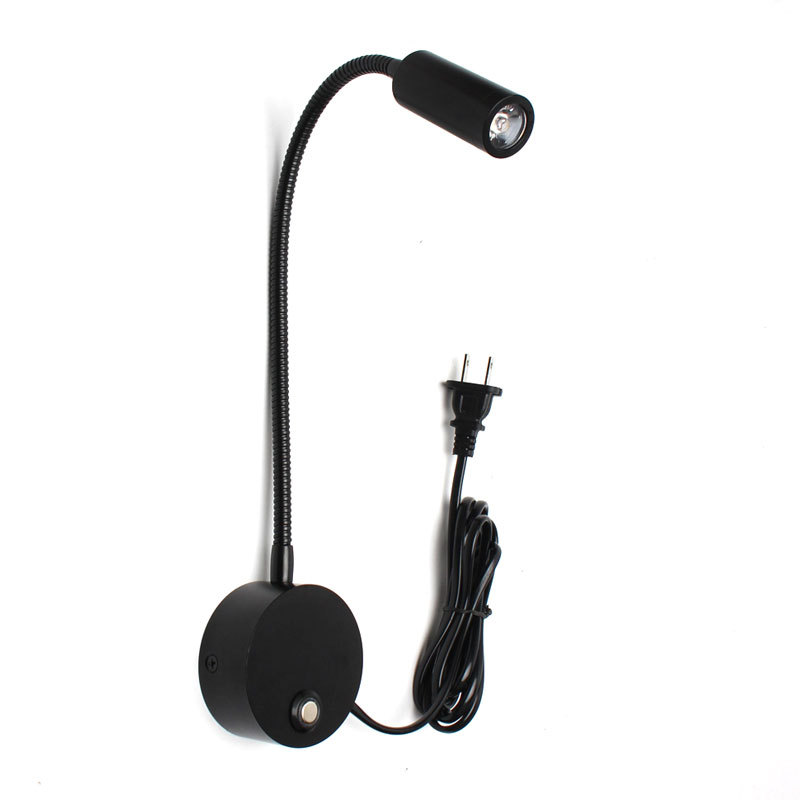 New cross-border new three-color dimming LED hose headboard reading wall lamp with plug cable USB charging port 2W