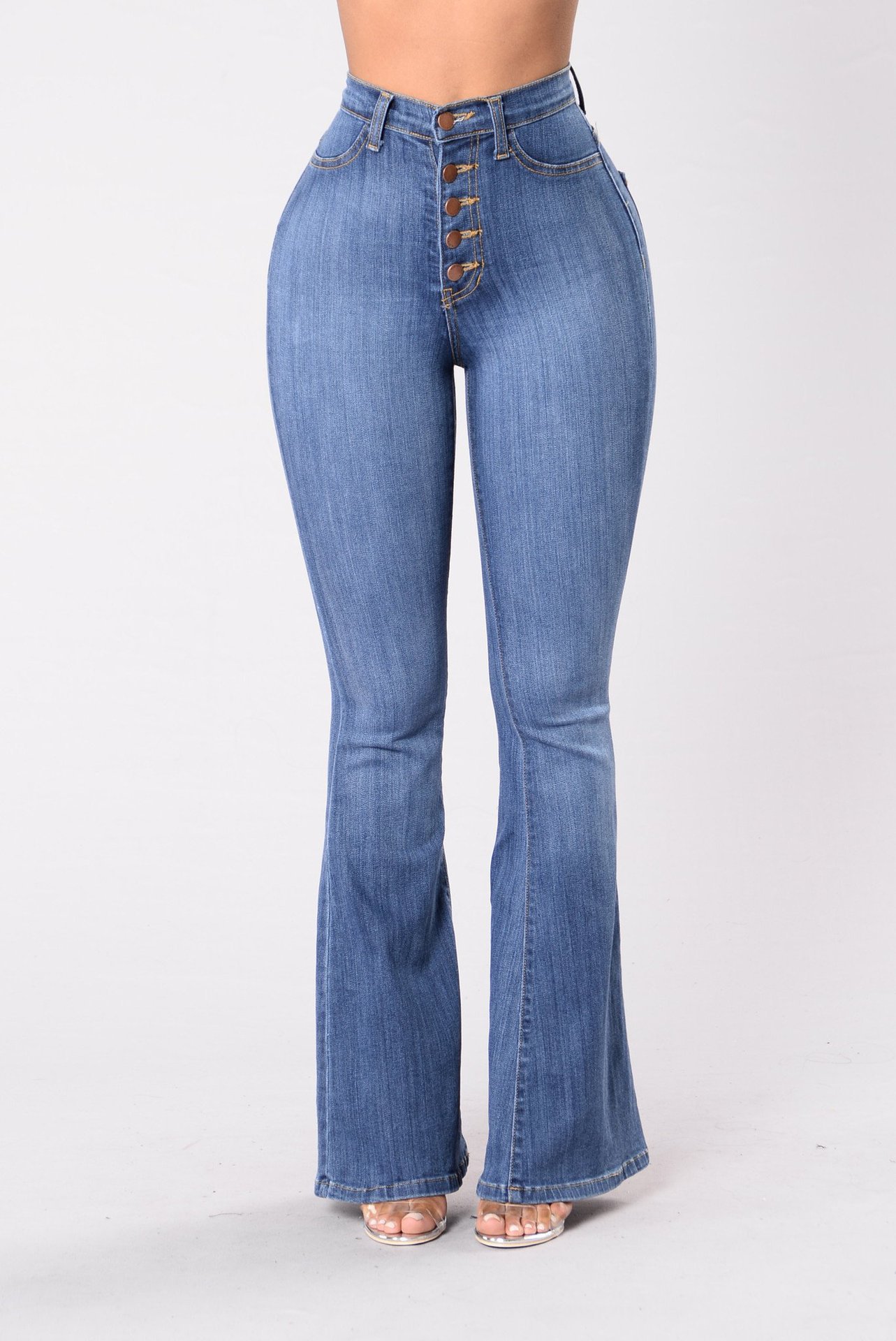 A large number of in stock European and American cross-border new Amazon AliExpress slim high waist hip Denim flared pants for women