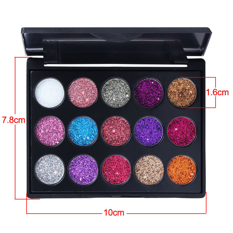 Cross-border dedicated to CmaaDu 15-color diamond sequins eye shadow plate shiny glitter powder high-gloss eye shadow Europe and the United States foreign trade