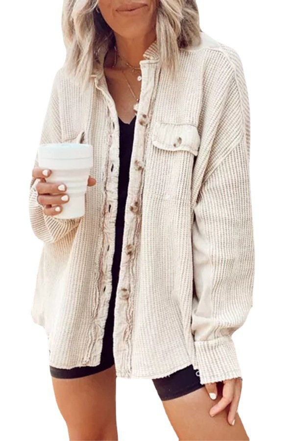 2022 European and American Cross-border Autumn New Coat Fashion Casual Lapel Pocket Stitching Irregular Shirt Jacket for Women