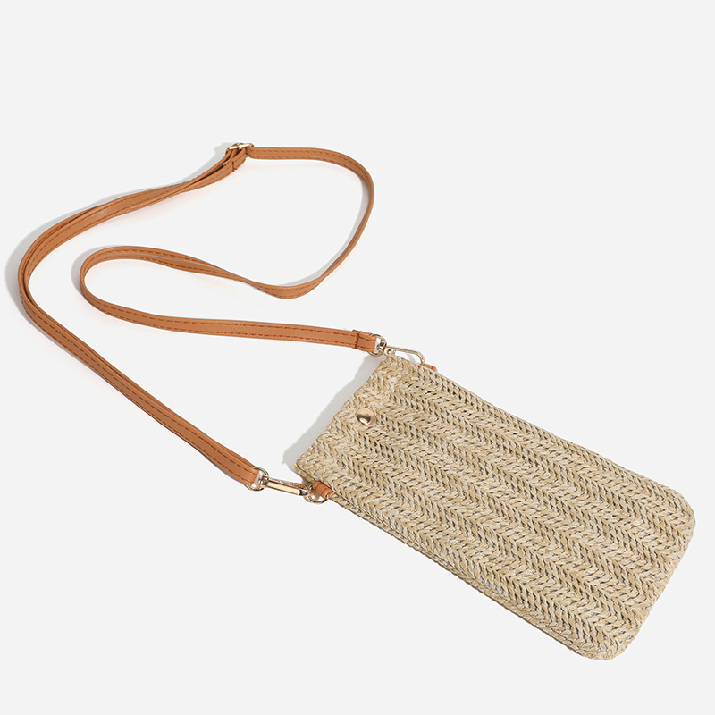 Mobile Phone Bag Summer 2023 New Beach Bag Women's All-match One-shoulder Crossbody Bag Woven Vertical Straw Coin Purse for Women