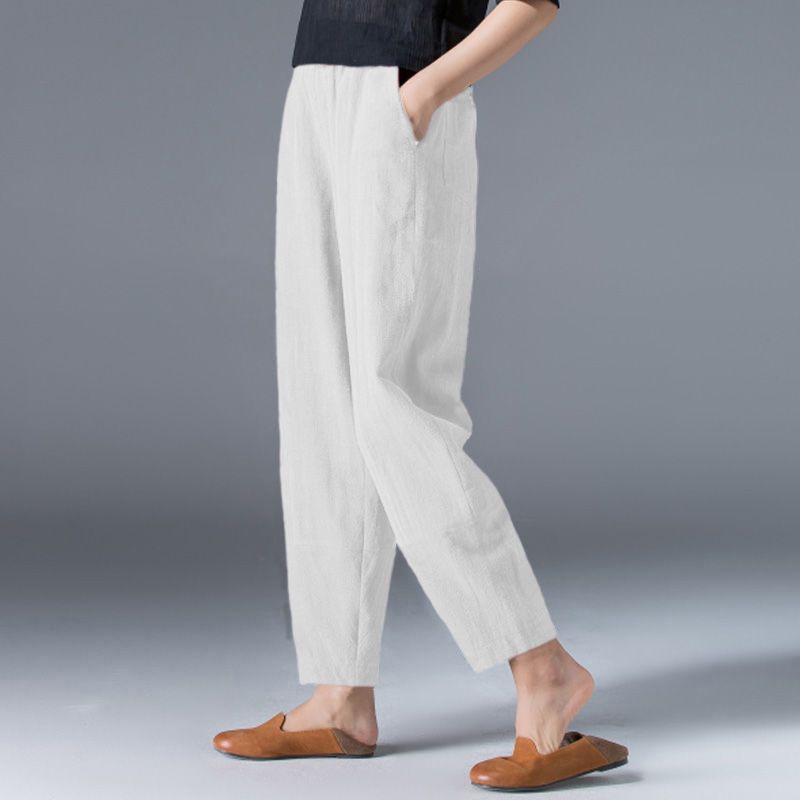 Women's Cotton Wide-leg Pants Summer 2022 Loose Large Size White Hallen Pants Slimming Casual Black Cropped Lantern Pants