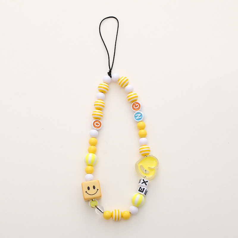 New Candy Color Cartoon Bear Mobile Phone Chain Diy Mobile Phone Case Hanging Chain Lanyard Square Plaid Electroplated Mobile Phone Chain