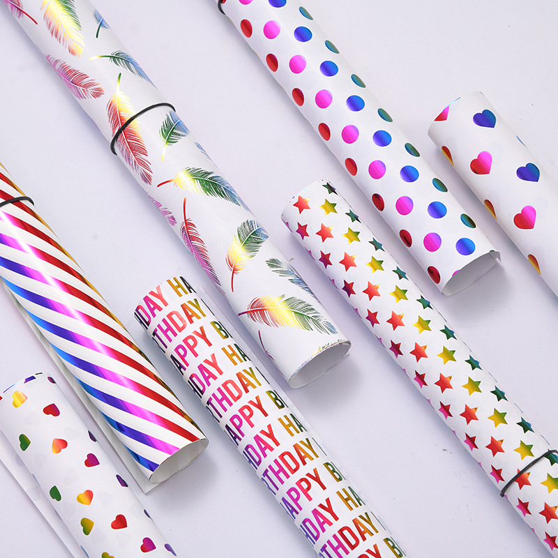 Colorful gift wrapping paper love bronzing coated paper color printing gift box flower wrapping paper wholesale