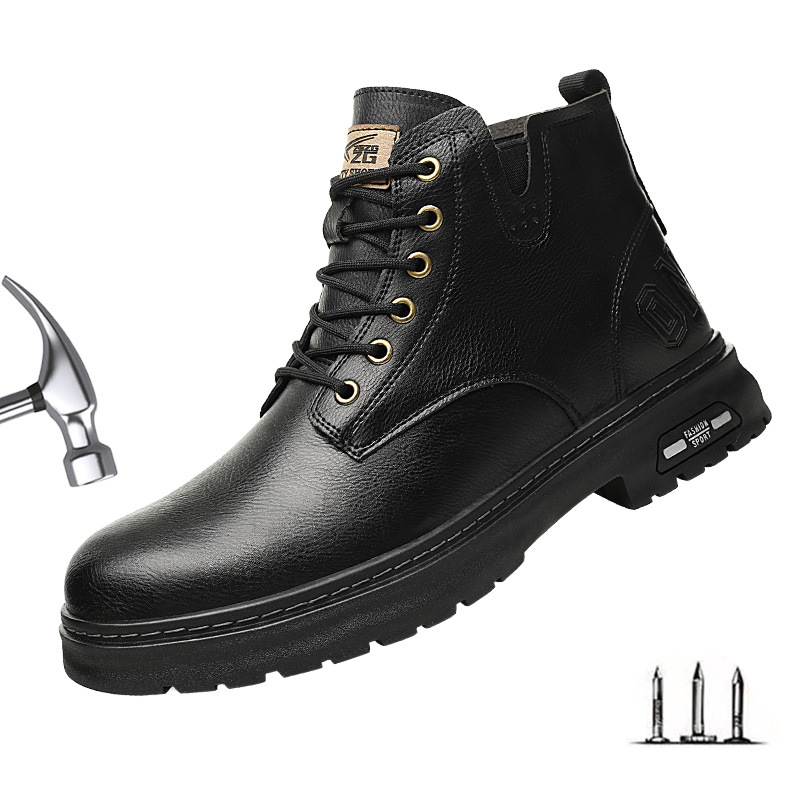 Zhengu labor protection shoes men's anti-smashing anti-piercing wear-resistant shoes Four Seasons steel toe shoes mid-top protective work shoes casual
