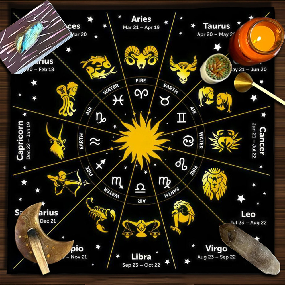 Tarot Tablecloth Tarot Tablecloth Cloth Mat Moon Phase Butterfly Flowers Sun Life Tree Flannel Tablecloth