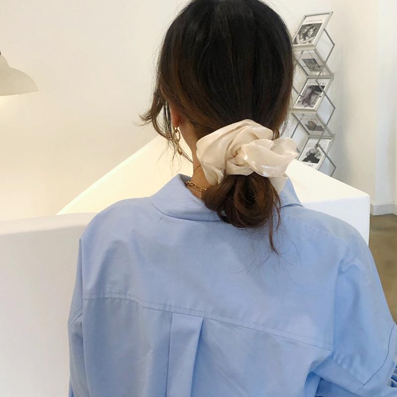Ins Style South Korea Summer New Style Elegant Solid Color Glitter Yarn Satin Large Intestine Hair Ring Cyber Red Hair Rope Hair Accessories