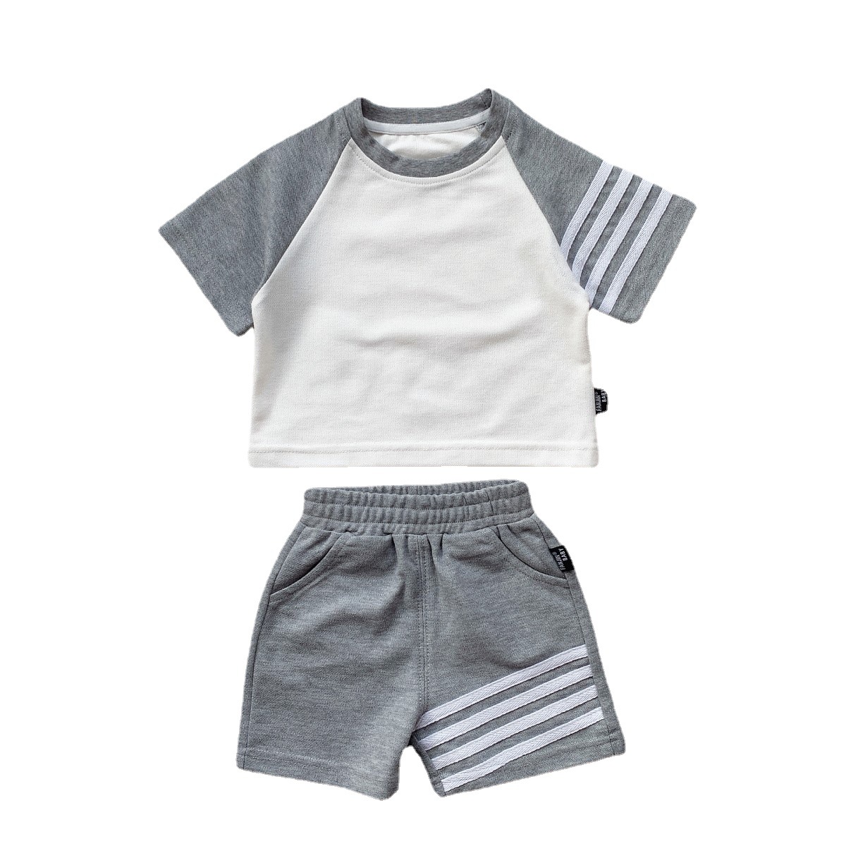 Ins Children's Suit Korean-style Four-bar Summer Raglan Sleeve Short-sleeved Top Men's and Women's Baby Shorts Going Out Color-matching Trendy