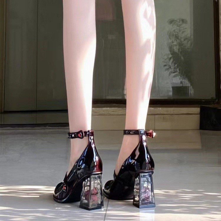 2023 Spring New Mary Jane Shoes Women Chunky Heel Spice Girl Retro French Jk High Heels Women Shopee