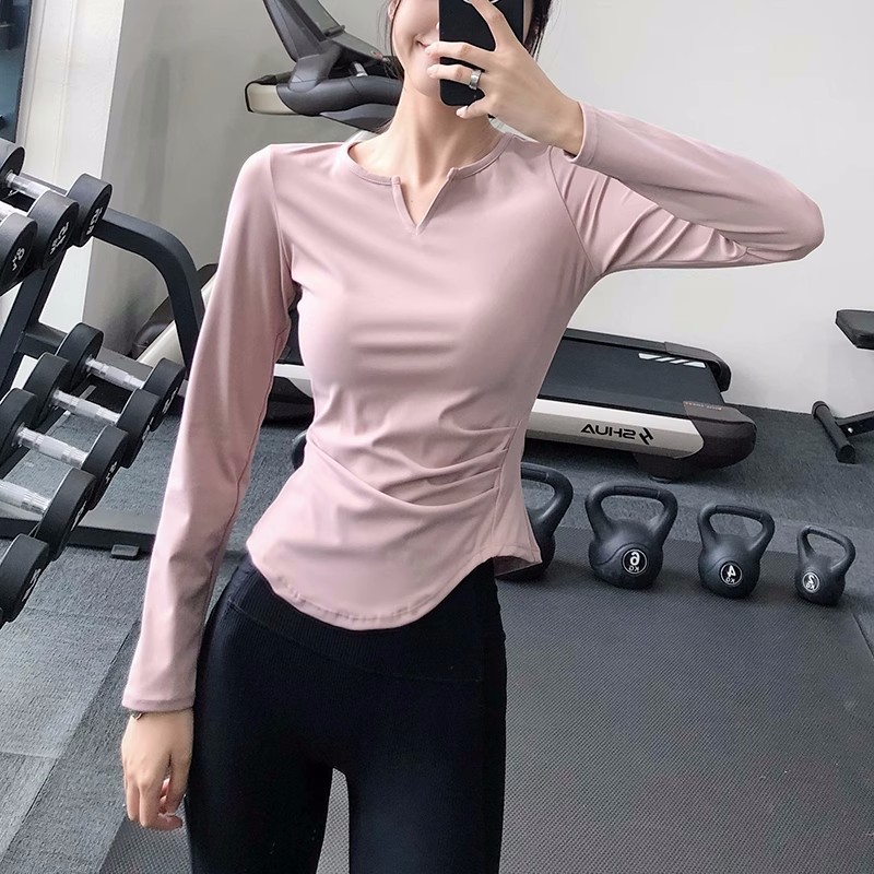Fitness Top Women's V-neck Running Training Quick-drying Internet Popular Breathable Leisure Sports Long-sleeved T-shirt Slim-fit Yoga Clothes