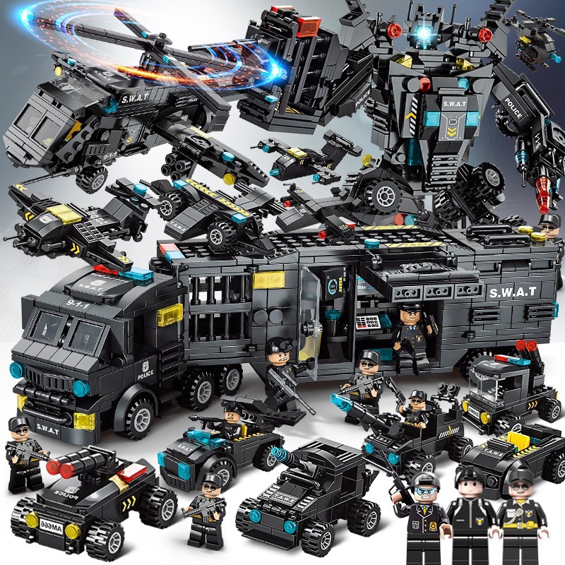 Совместимость с Lego Black Hawk SWAT 8577 Boys Puzzle Собранные блоки Автомобильная игрушка Детский робот с мелкими частицами