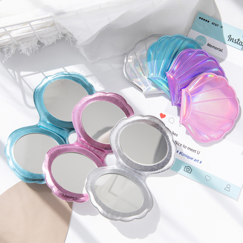 Dream Laser Color Girl Heart Flash Shell Fairy Small Mirror Portable Double-Sided Makeup Mermaid Ji