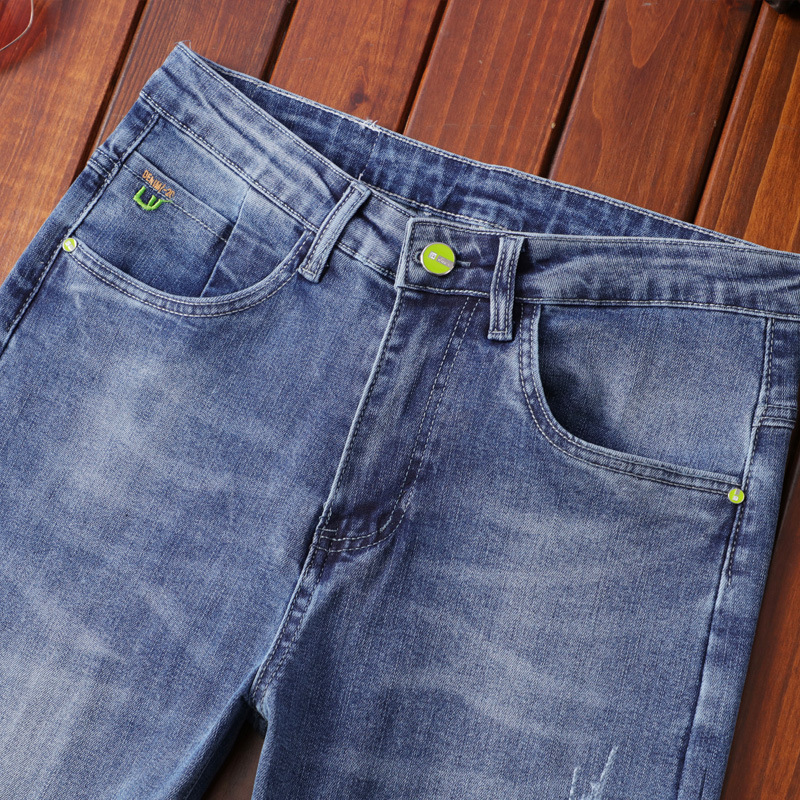 New Spring and Summer Korean Men's Jeans Fashion Casual Stretch Small Straight Slim-fit Trendy Jeans for Men