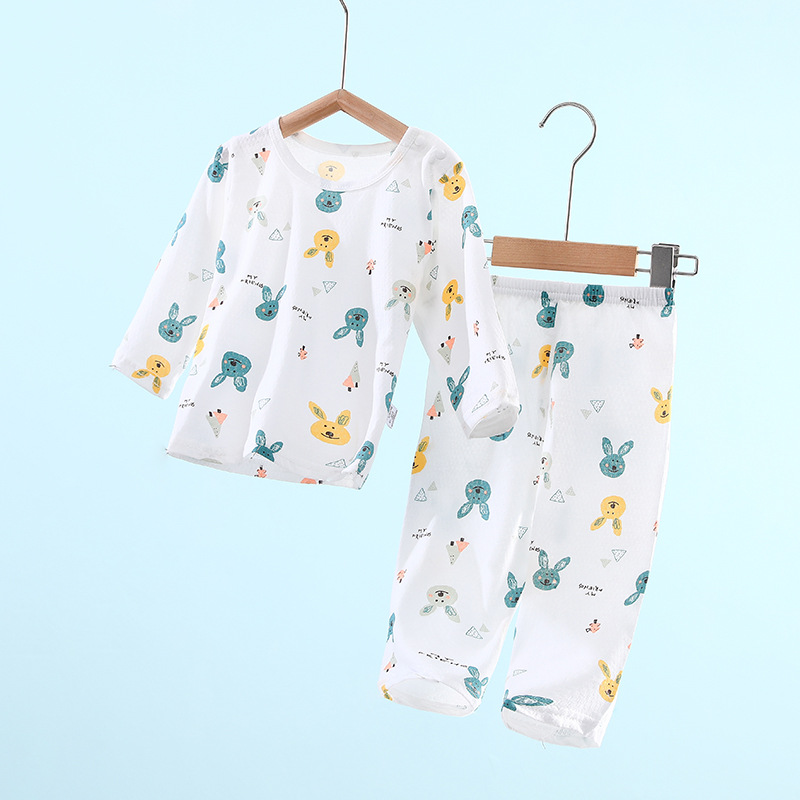 Children's Pajamas Summer Thin Long-sleeved Cotton Toddler's Suit for Boys and Girls Baby's Home Clothes Baby's Air-conditioning Suit