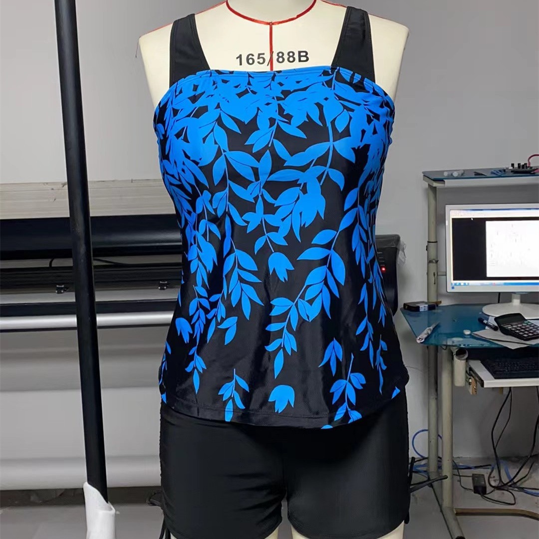 Cross-border New European and American Women's Split Swimsuit Printed Belly Covering Boxers Tankini Swimsuit AliExpress Bikini