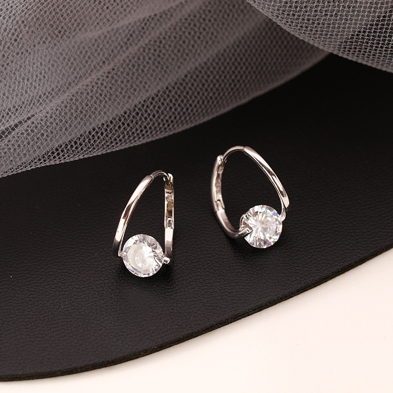 Korean style new geometric micro inlaid zircon ear buckle niche design fashionable exquisite temperament simple multi-match female earrings