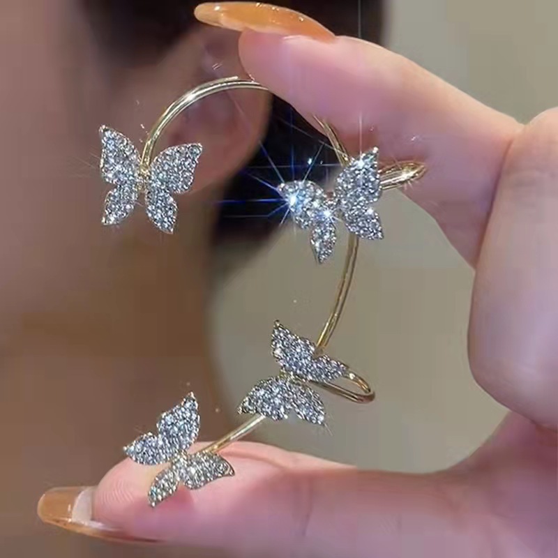 Cross-border diamond butterfly ear clip fashion all-match earless ear clip Internet celebrity temperament commuter earless earrings